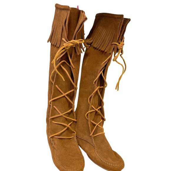 *Minnetonka Brown Lace Up Suede Boots Size 7 - Picture 1 of 5